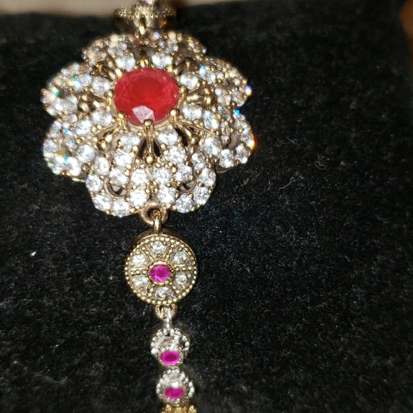 Handmade Jewelry - Ruby and White Topaz Florette Gemstone Br…